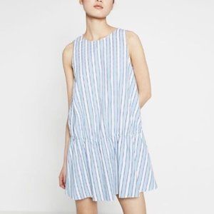 NWT – Zara Trafaluc Blue and White Stripe Drop Waist Mini Shift Dress